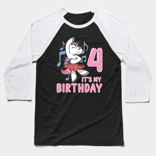 Fourth 4th Unicorn Ballerina Children's Birthday Baseball T-Shirt